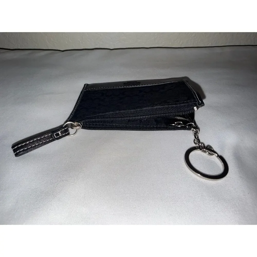 COACH Vintage Black Signature Jacquard Canvas Mini Skinny ID Case Coin Wallet
